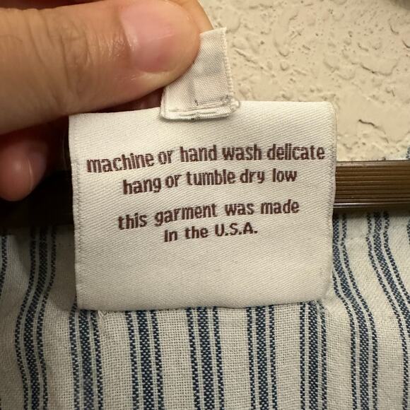 HEART'S DESIRE by Mary Grace Linen Top White Blue Striped Lagenlook - Picture 10 of 12